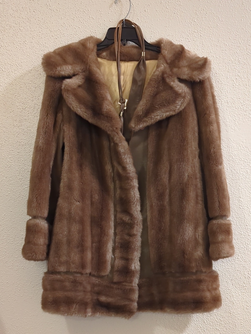 Vintage Tissavel France Faux Fur and Leather Coat With Belt